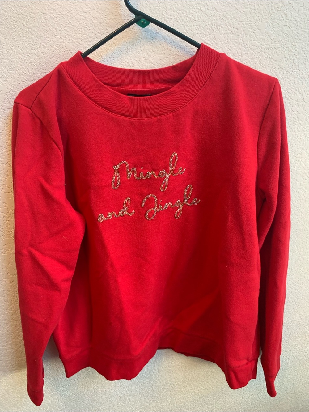 Talbots Red Women’s Holiday Sweatshirt with Gold Glitter Script